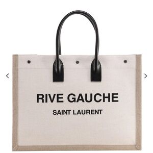 Saint Laurent Rive Gauche Canvas Tote in Cream and Black